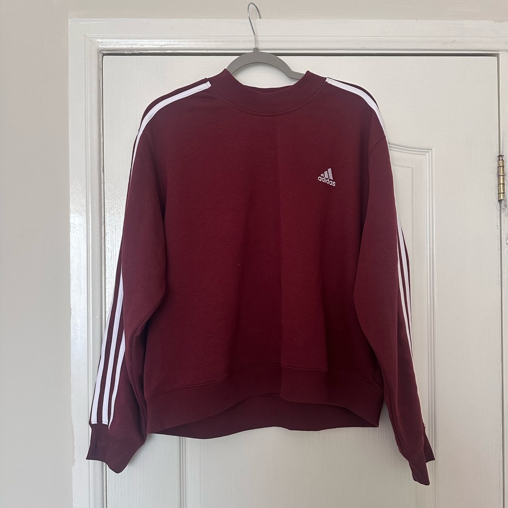 Adidas Red Crewneck Sweater with Signature Stripes